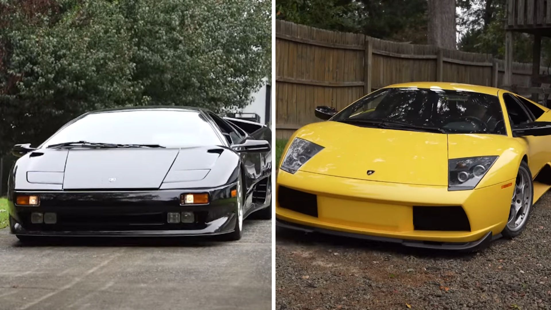 A black 1991 Lamborghini Diable and a yellow 2004 Lamborghini Murcielago