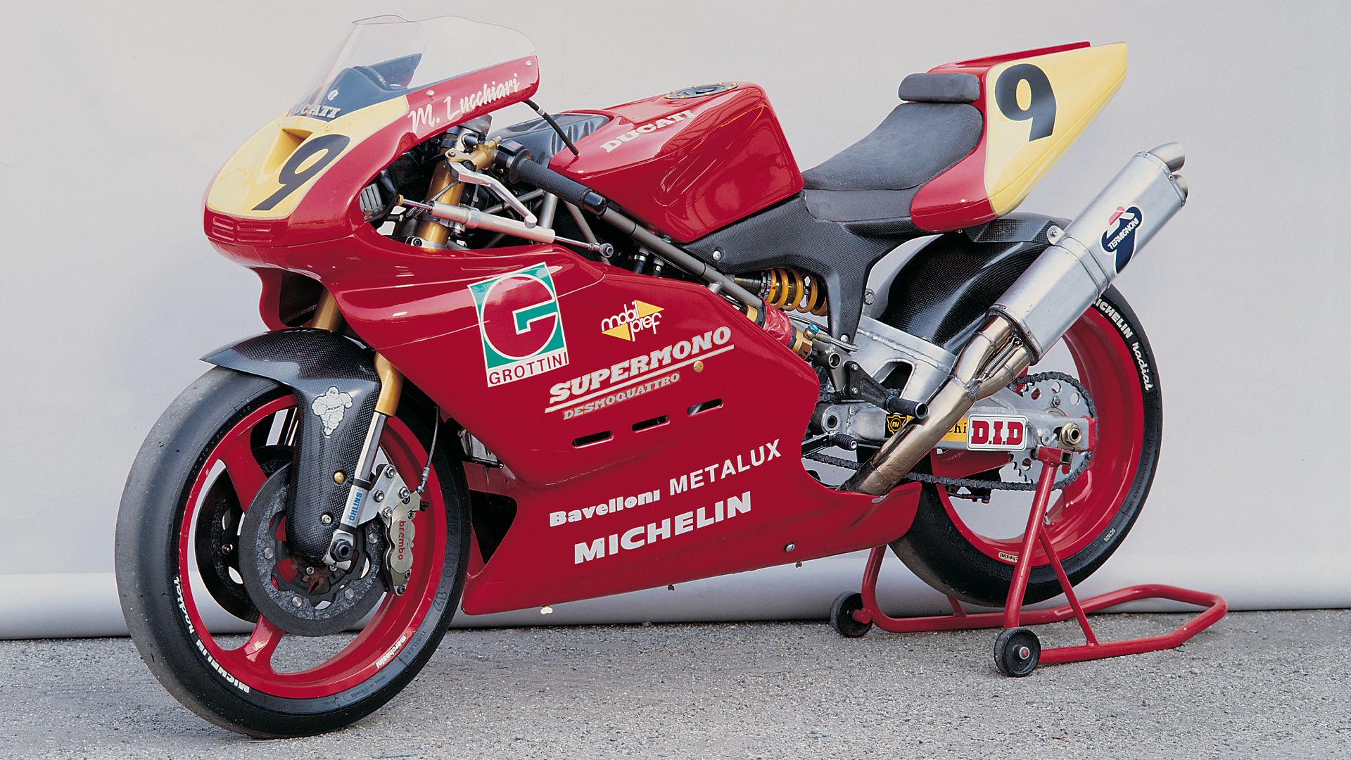 Ducati Supermono on a paddock stand
