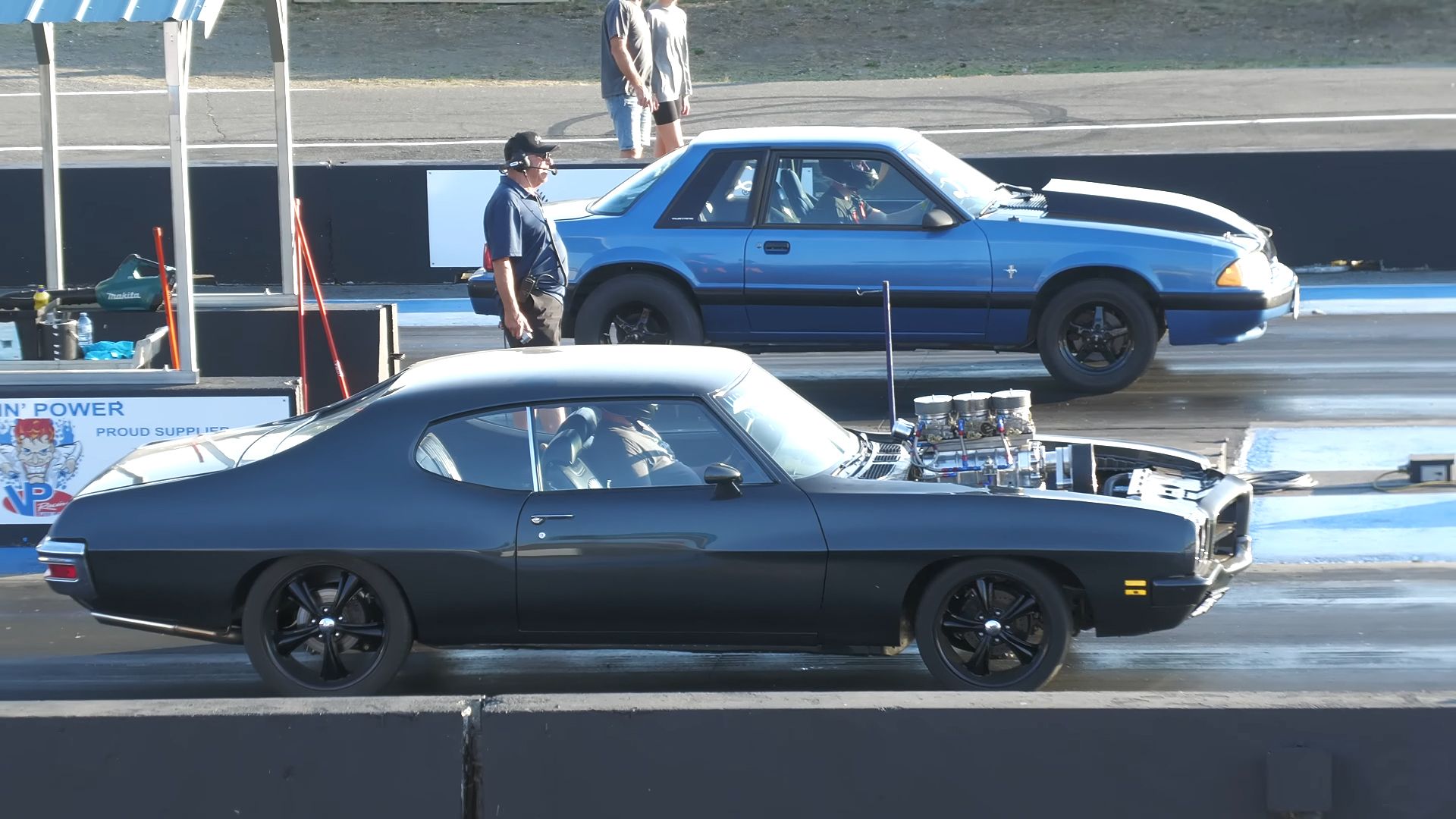 Fox body Mustang vs Pontiac GTO classic cars drag racing