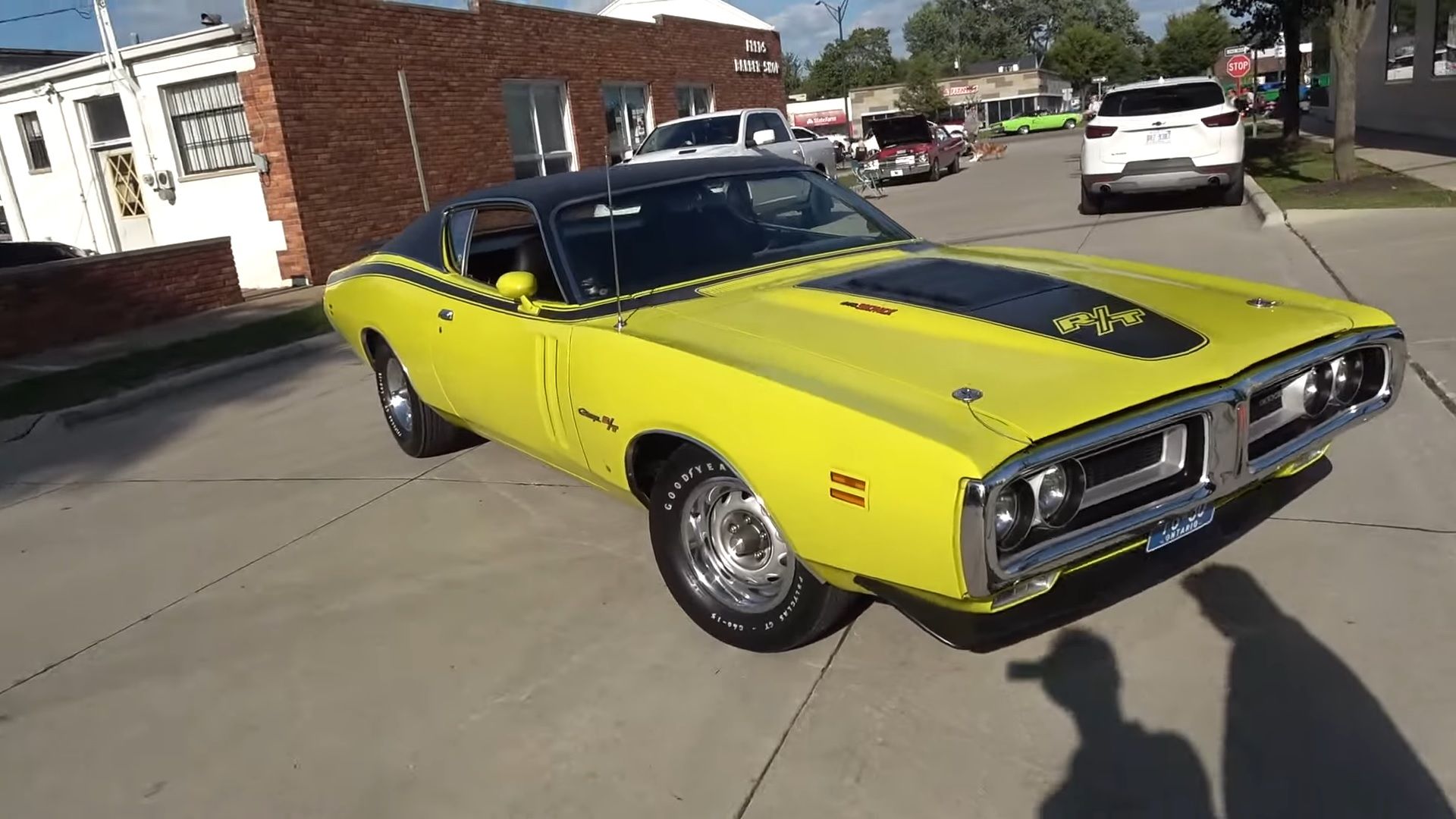 Yellow 1971 Dodge Charger Six Pack Front on street
