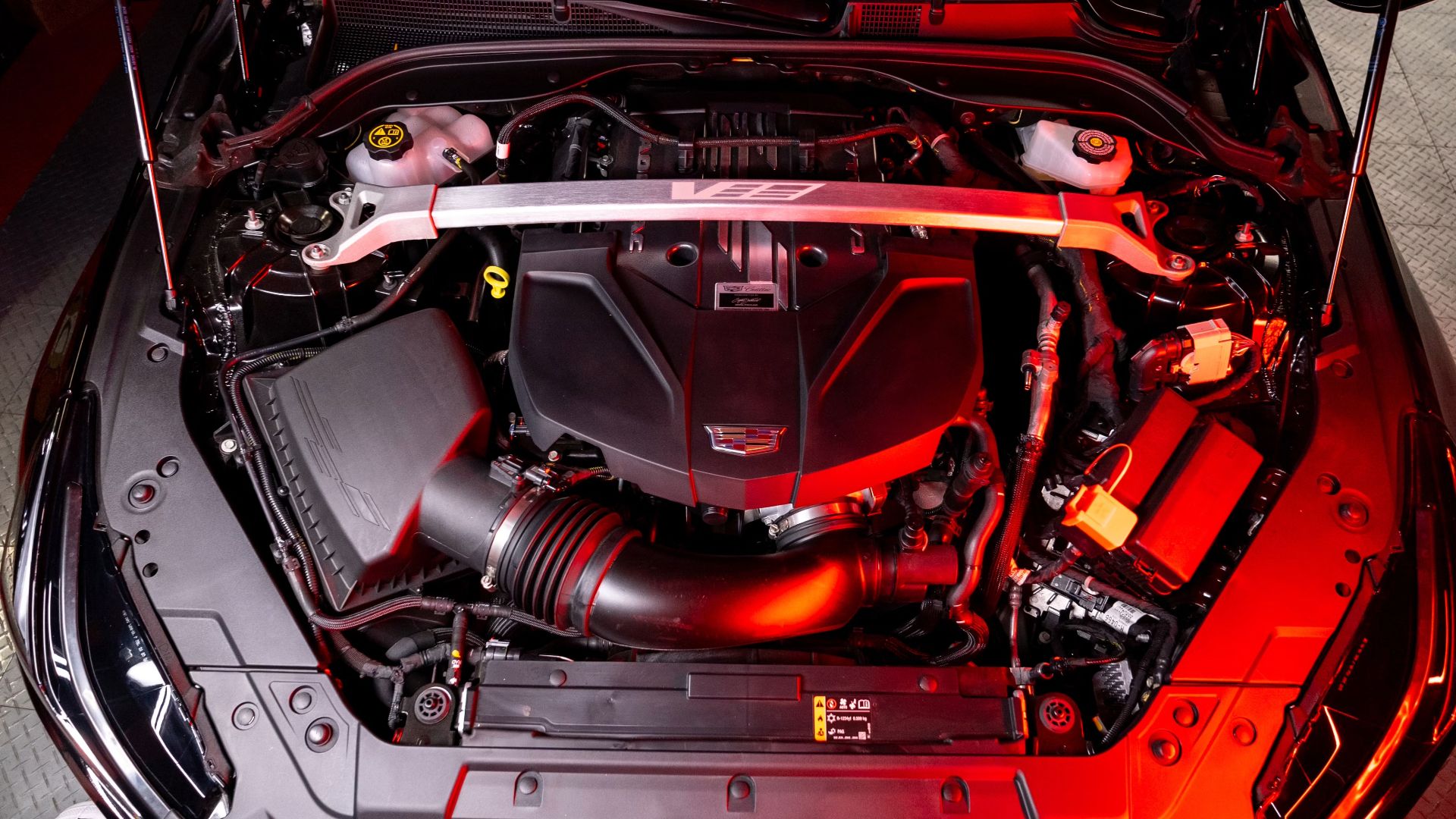 2023 Cadillac CT5-V Blackwing LT4 V8 Engine with red lighting