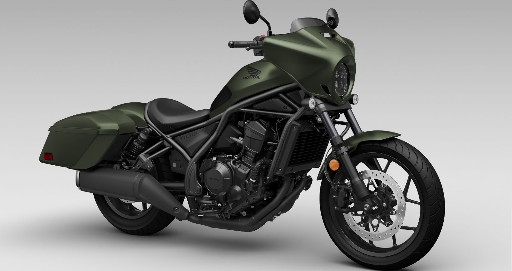 Aparência frontal de três quartos da Honda Rebel 1100T 2024