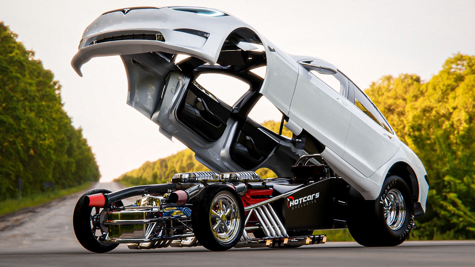 Our Tesla Model S Funny Car Render Ditches Its Batteries In Favor Of A ...