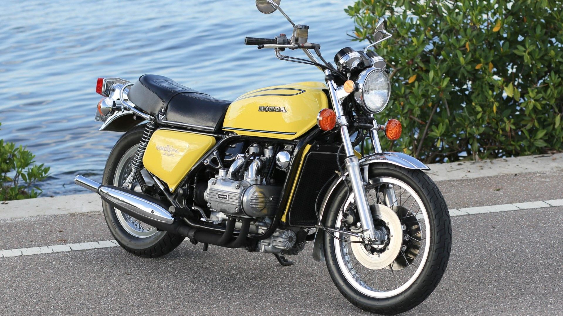 1976 Honda GL1000 Gold Wing in yellow front third quarter view