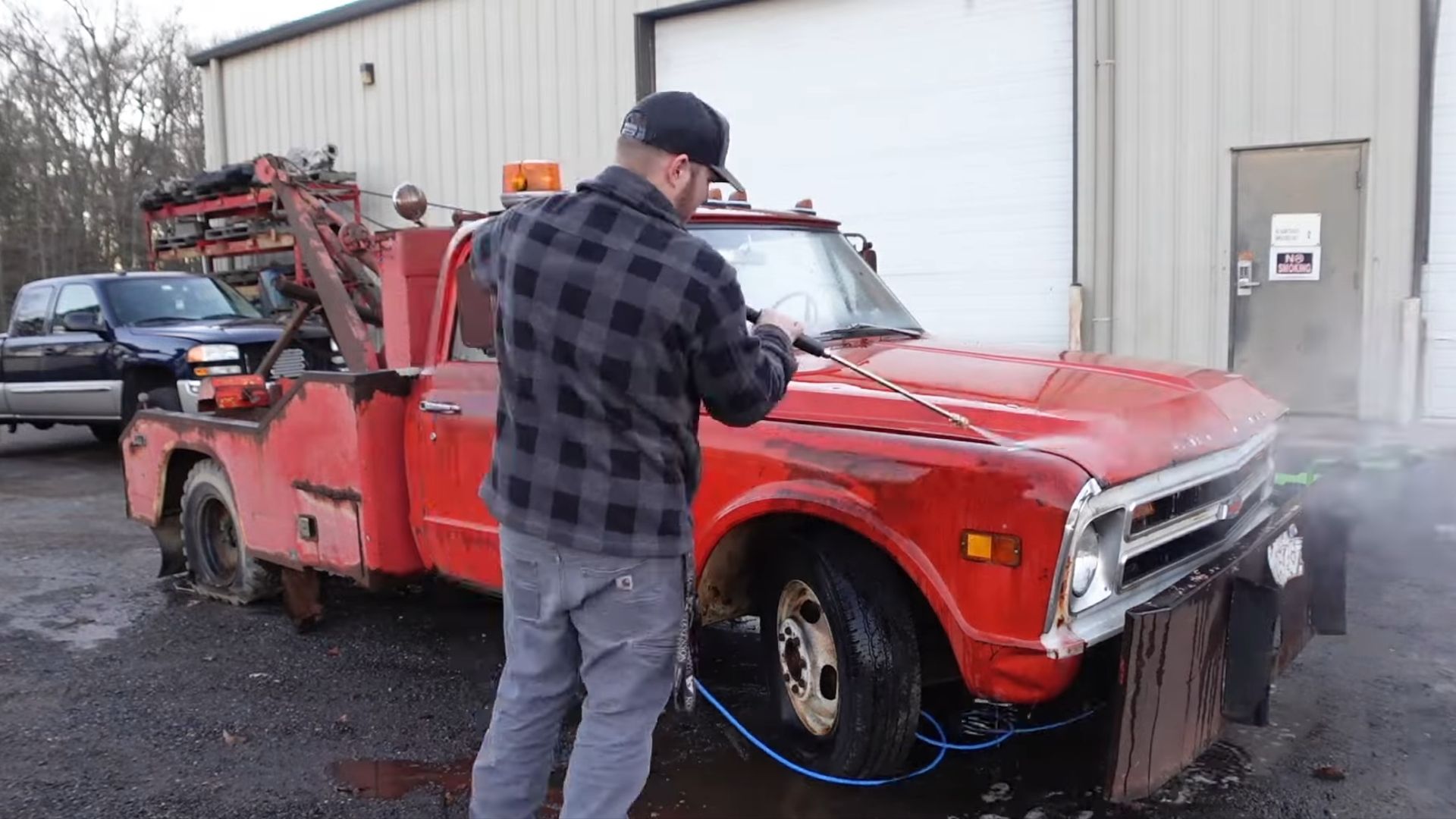 Junkyard Chevrolet C30 Tow Truck Being Cleaned