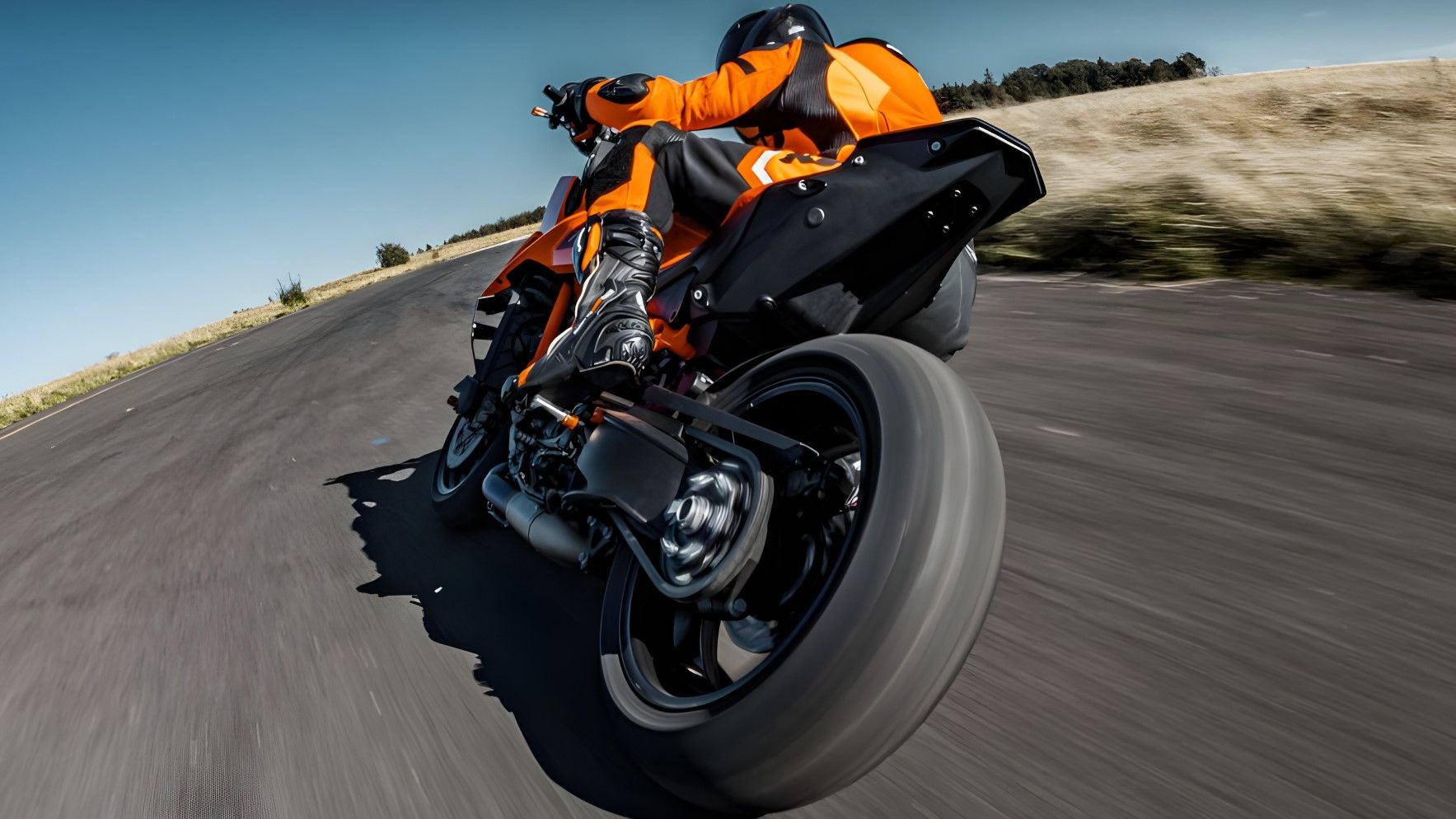 2024 KTM 1390 Super Duke R Evo rear profile cinematic close-up shot