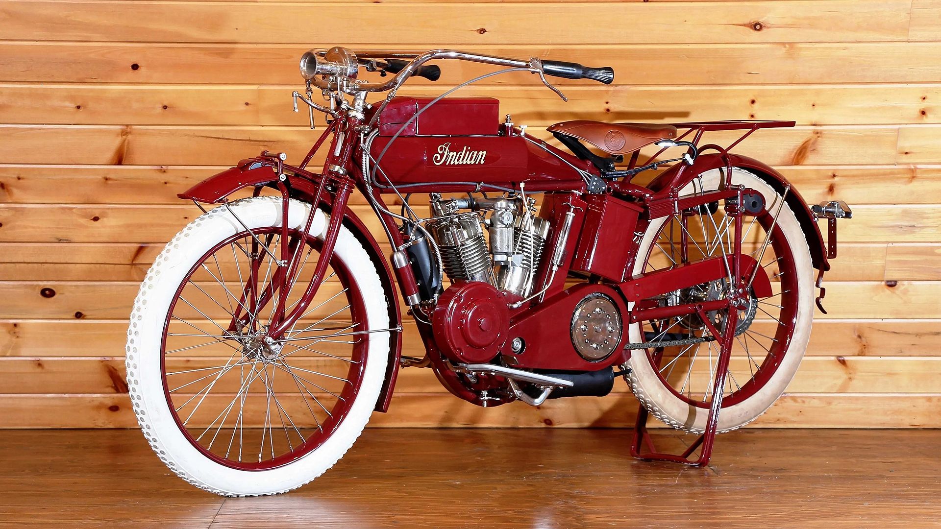 Motocicleta vintage clássica vermelha 1914 indiana Hendee Special que vale uma fortuna