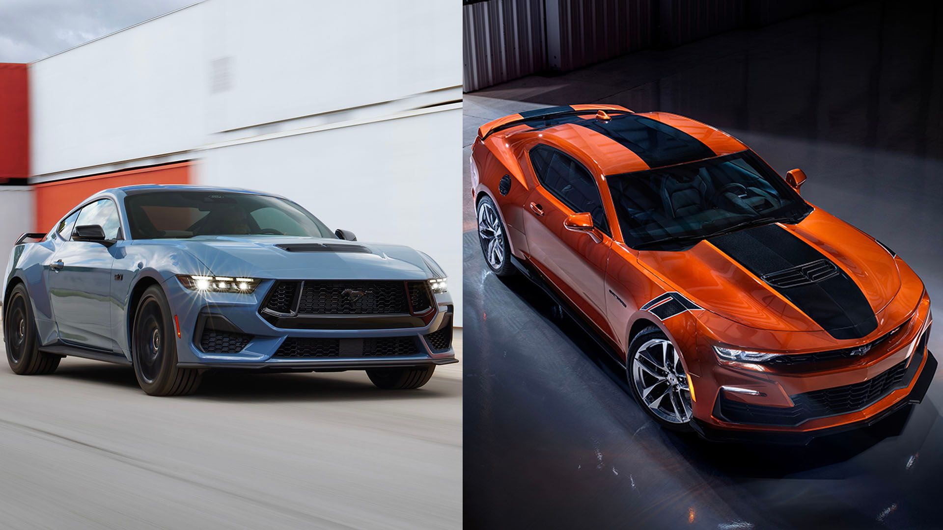 2024 Ford Mustang vs Chevrolet Camaro Split Image