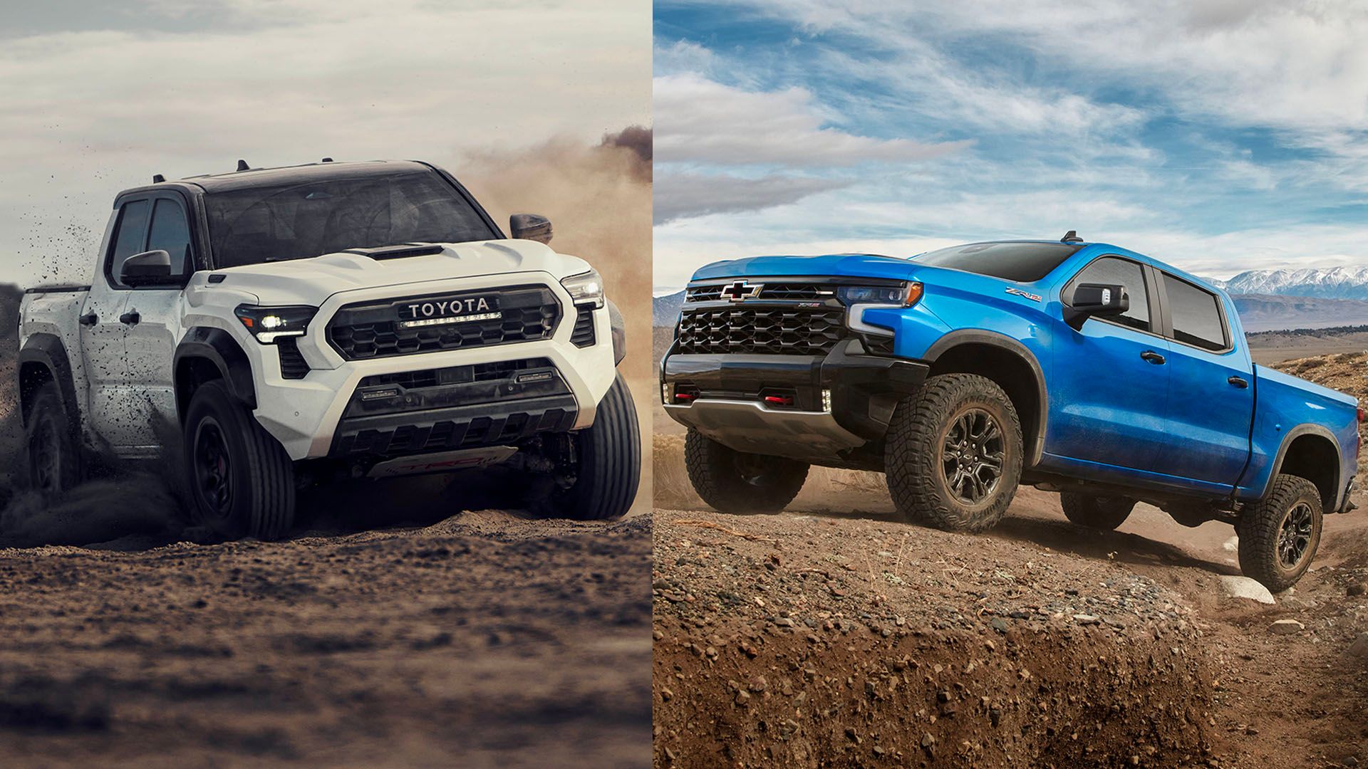 Toyota vs GM Pickup Trucks Comparison Split Image