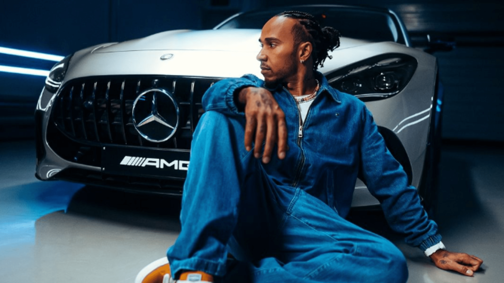Shot of Lewis Hamilton with a Mercedes-AMG