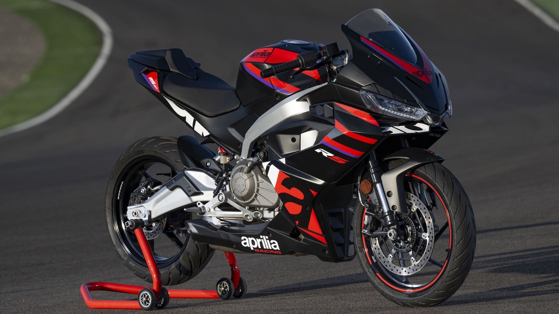 2024 Aprilia RS 457 two-cylinder sports motorcycle, third quarter front view