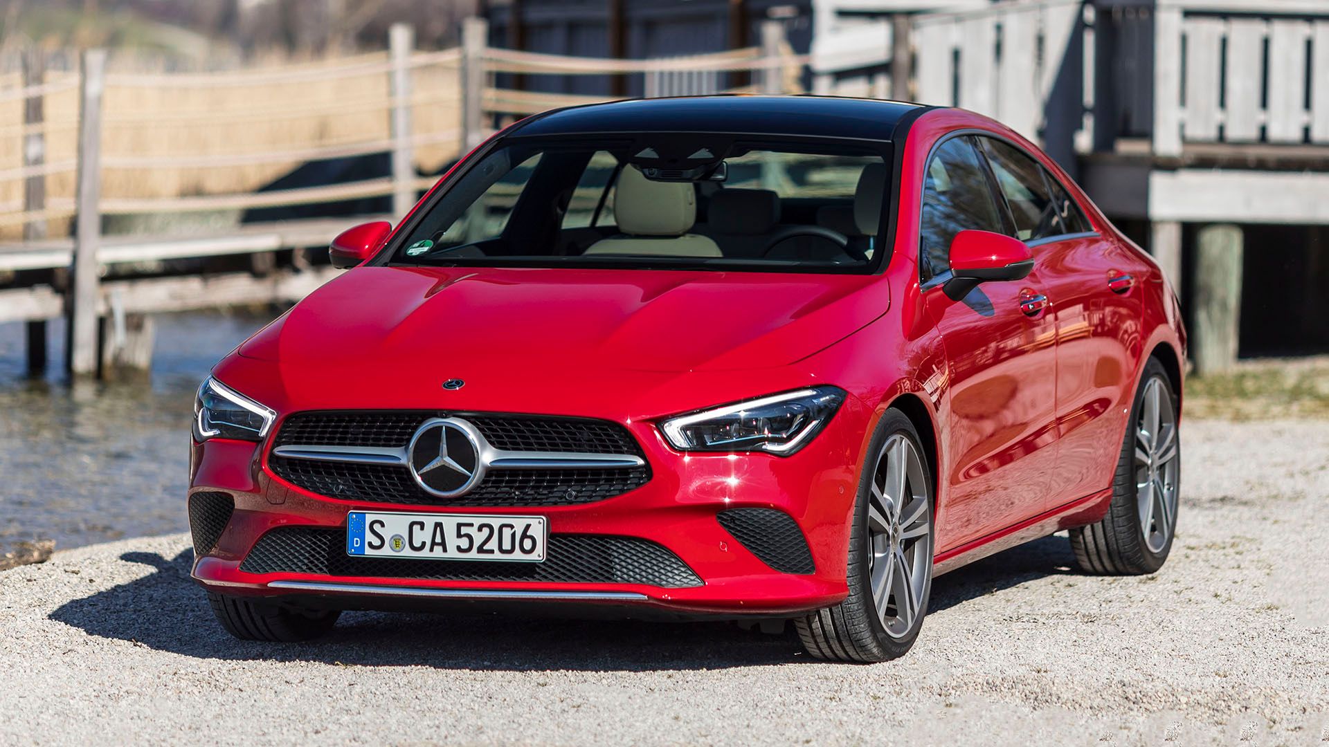 Red 2020 Mercedes-Benz CLA 200 Coupe dockside