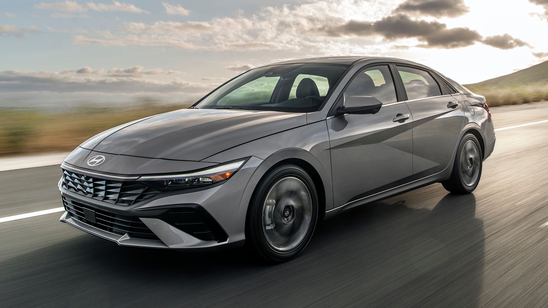 Gray 2024 Hyundai Elantra driving