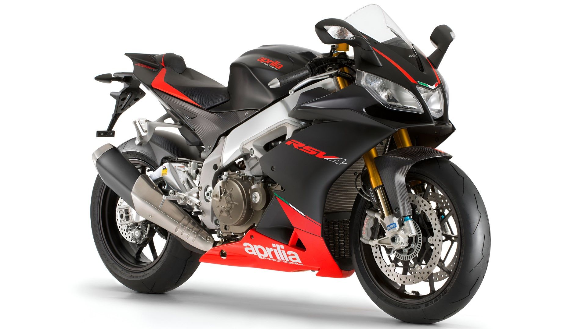 Vista frontal do terceiro trimestre da Aprilia RSV4 2016