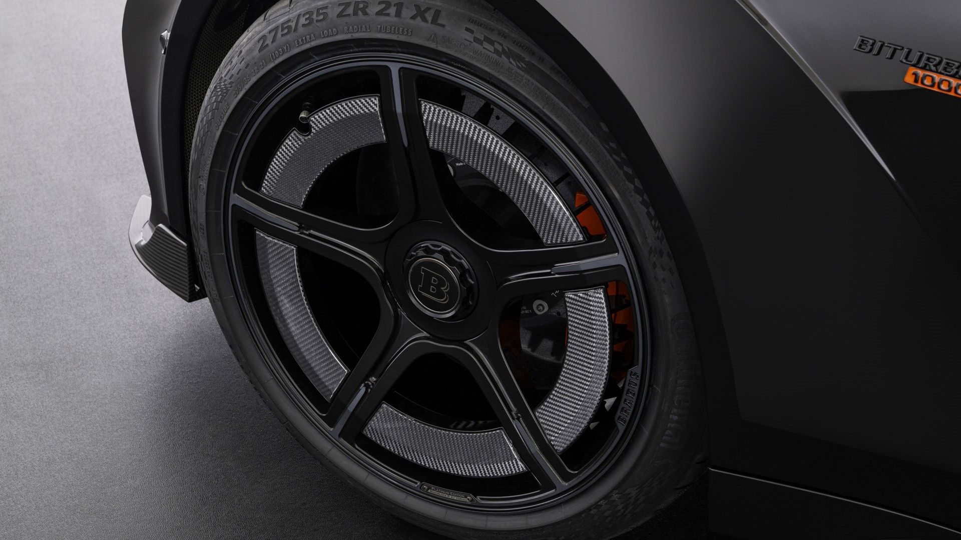 A black 2024 Brabus Rocket 1000 wheel side shot