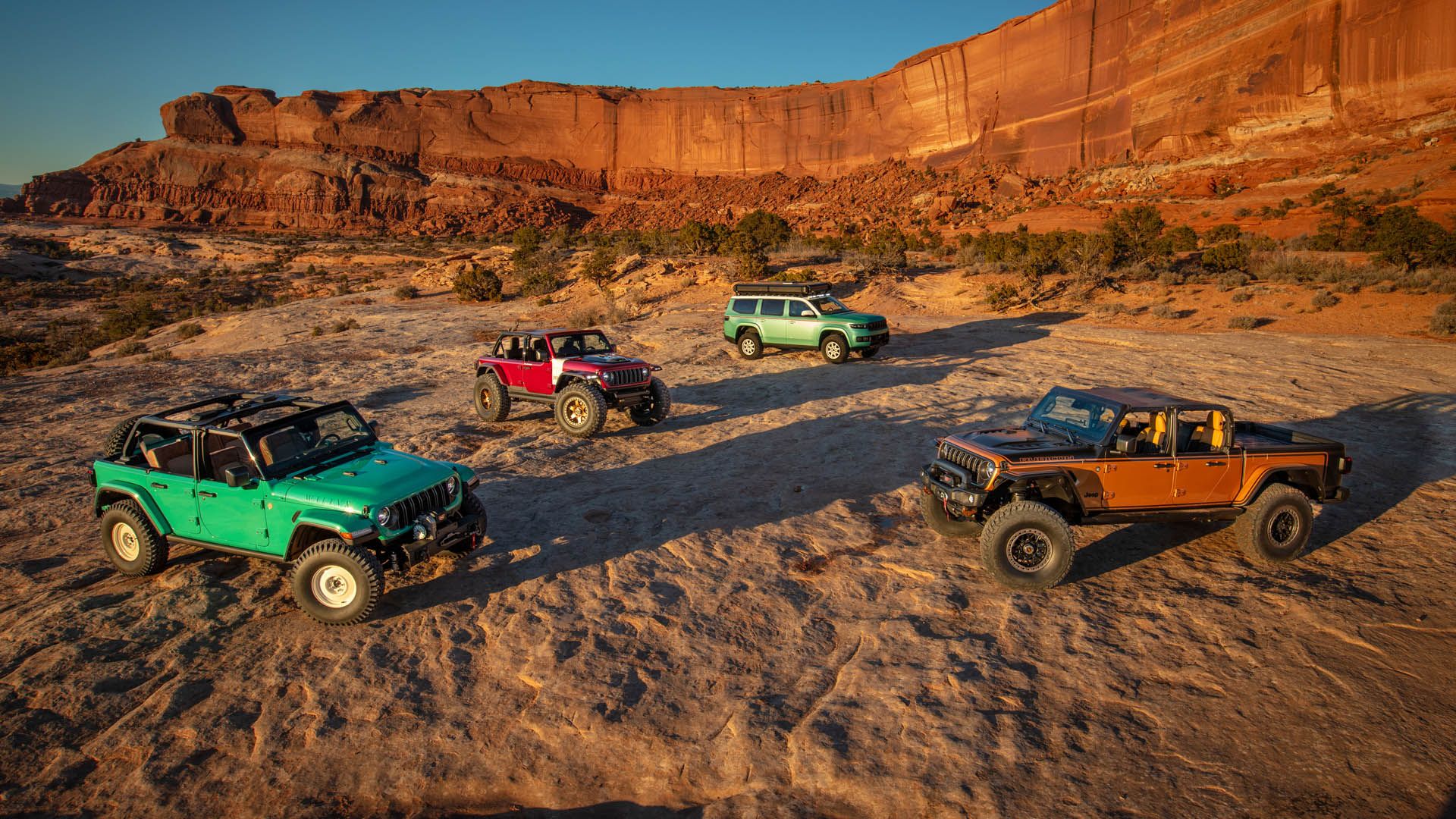 Four Jeep Brand and Jeep Performance Parts (JPP) by Mopar concept vehicles in Moab