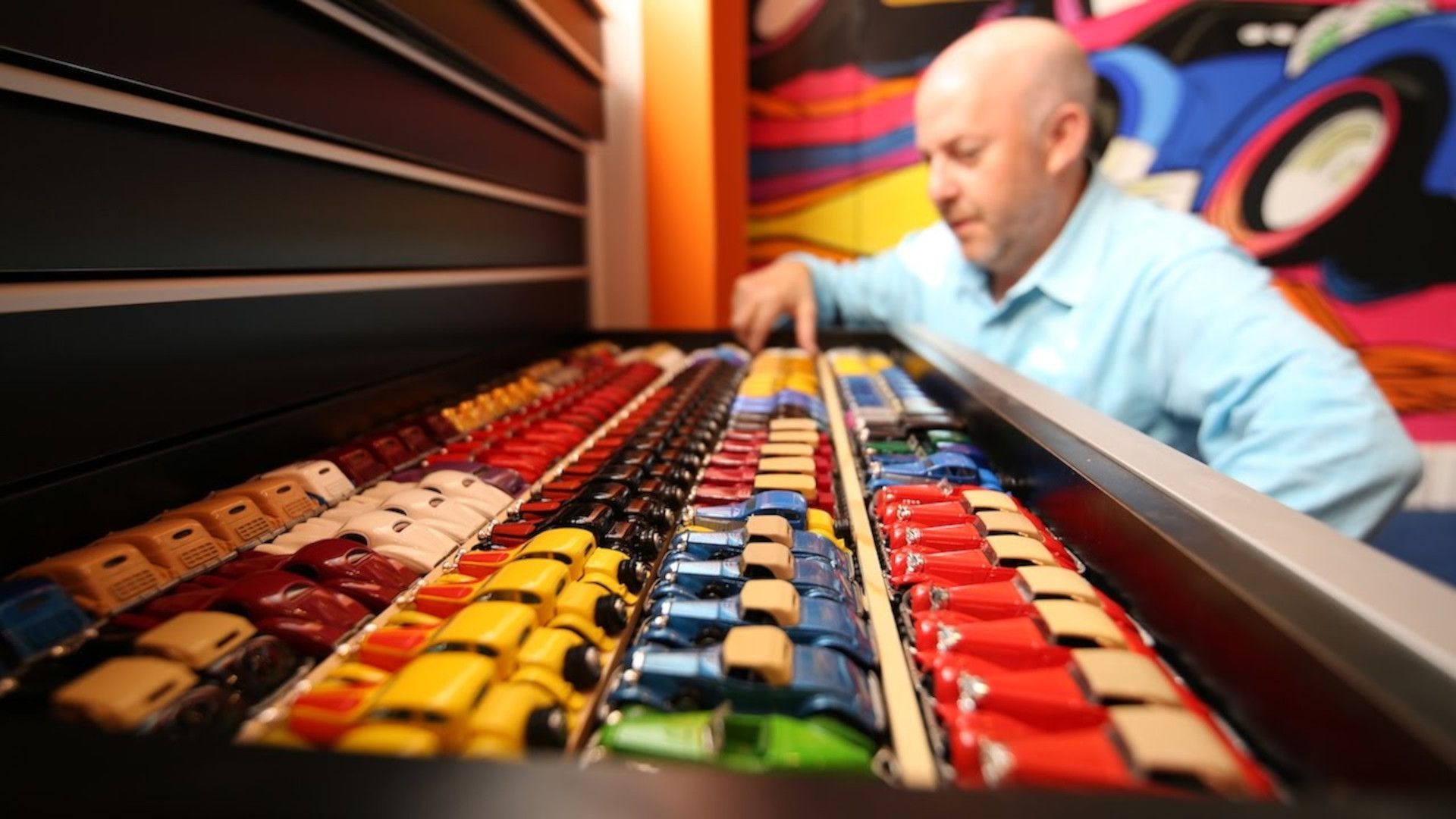 Hot Wheels Collector Bruce Pascal with Collection