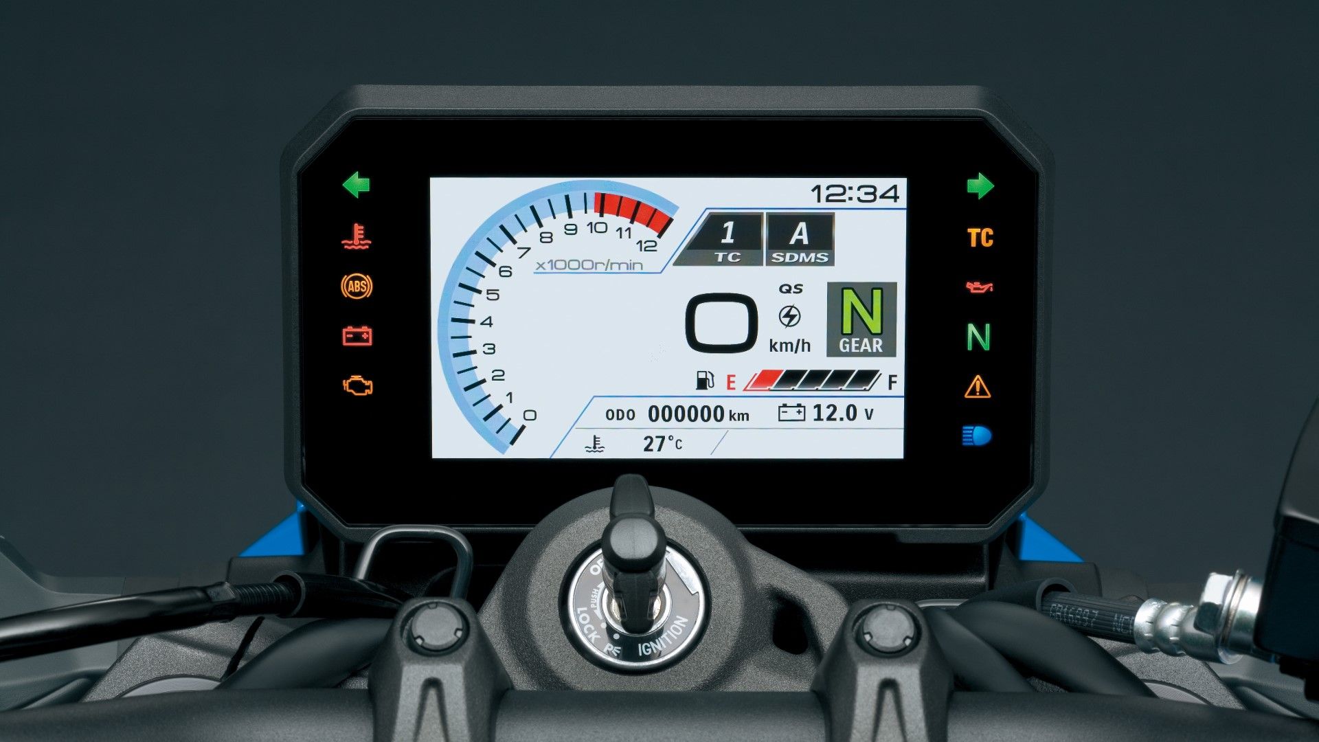 Close-up do painel de instrumentos Suzuki GSX-8S 2024