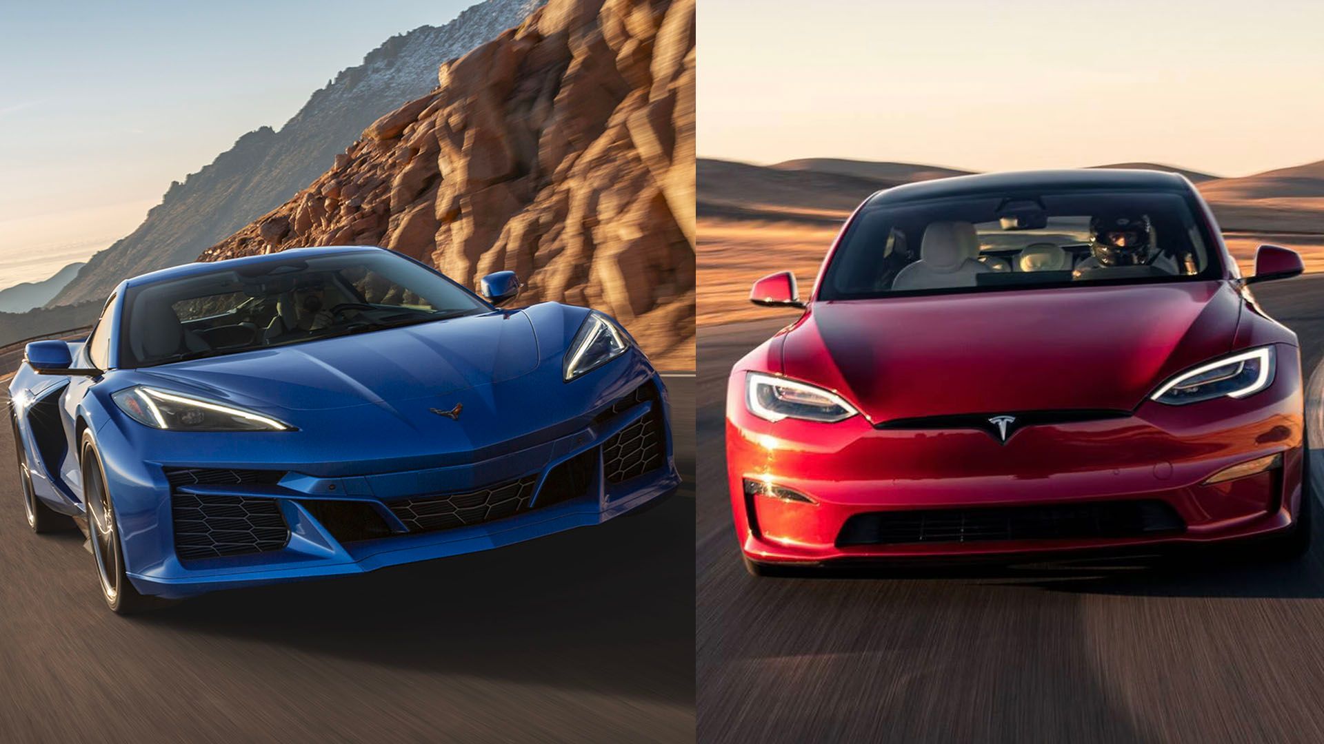 2024 Chevrolet Corvette E-Ray vs 2024 Tesla Model S Plaid Split Image