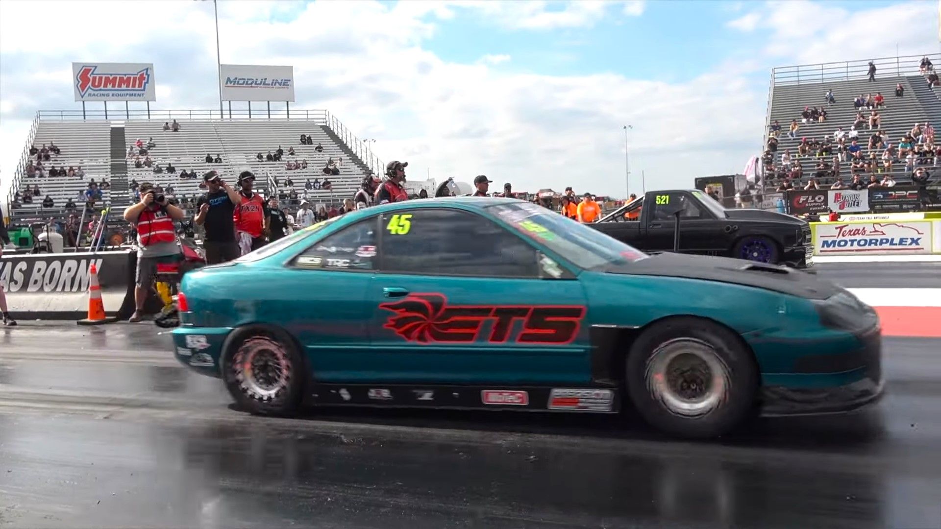 A teal 1994 Acura Integra GS-R - world's fastest Integra drag racing front side shot