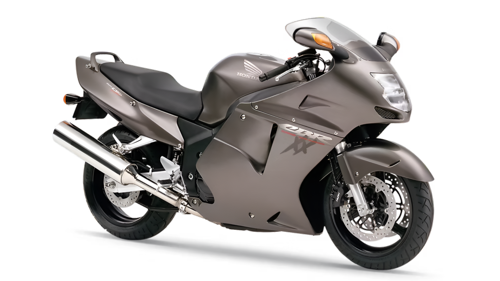 Vista frontal do terceiro quarto da Honda CBR1100XX Super Blackbird 1997