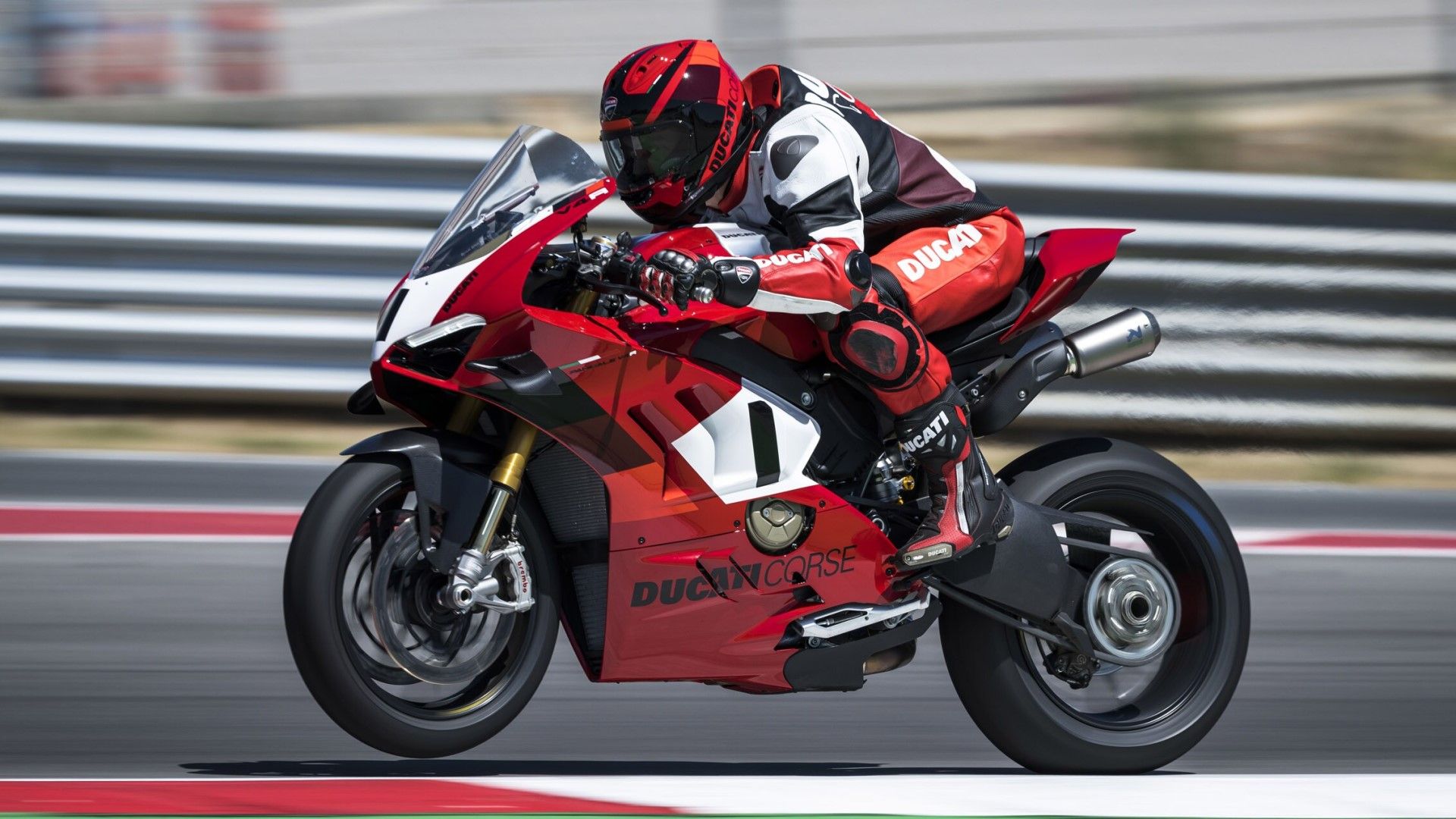 Ducati Panigale V4 R popping a wheelie side profile hd superbike wallpaper view