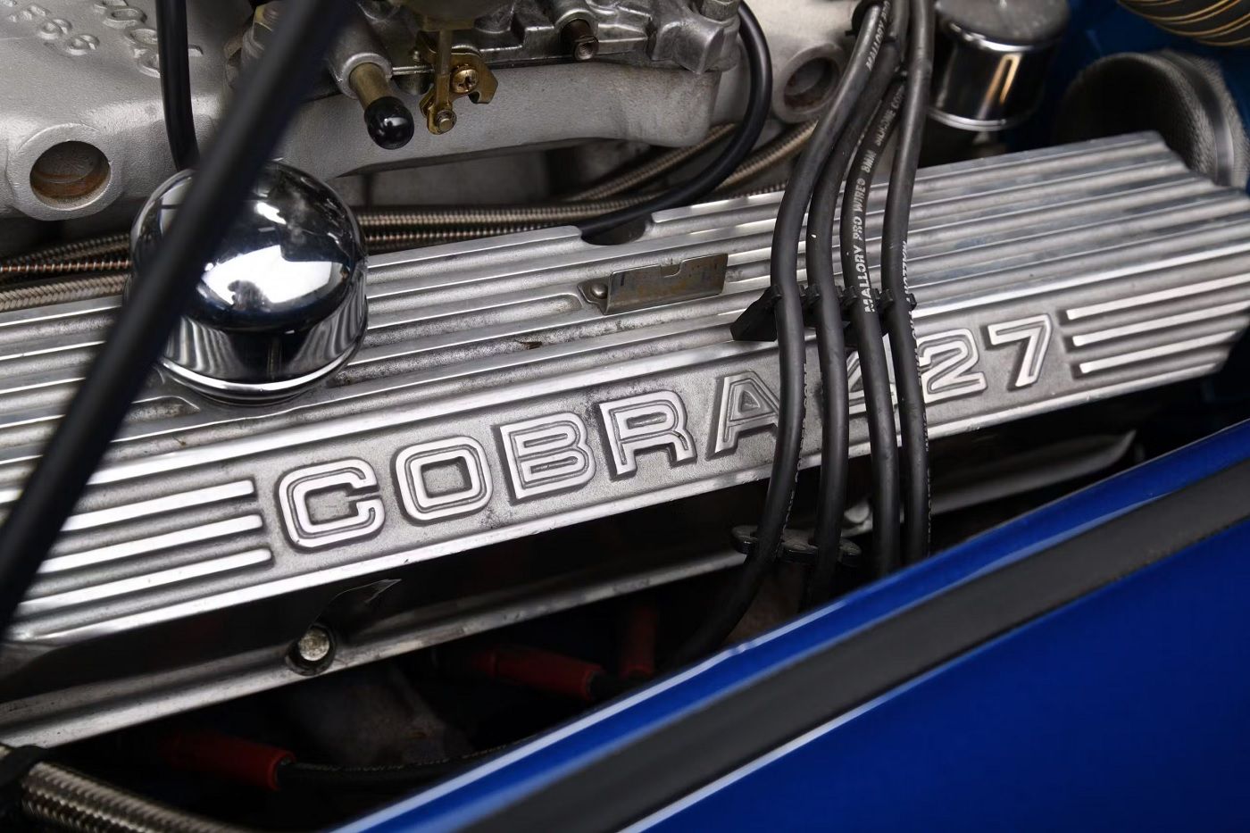 Blue 1966 Shelby Super Snake engine top