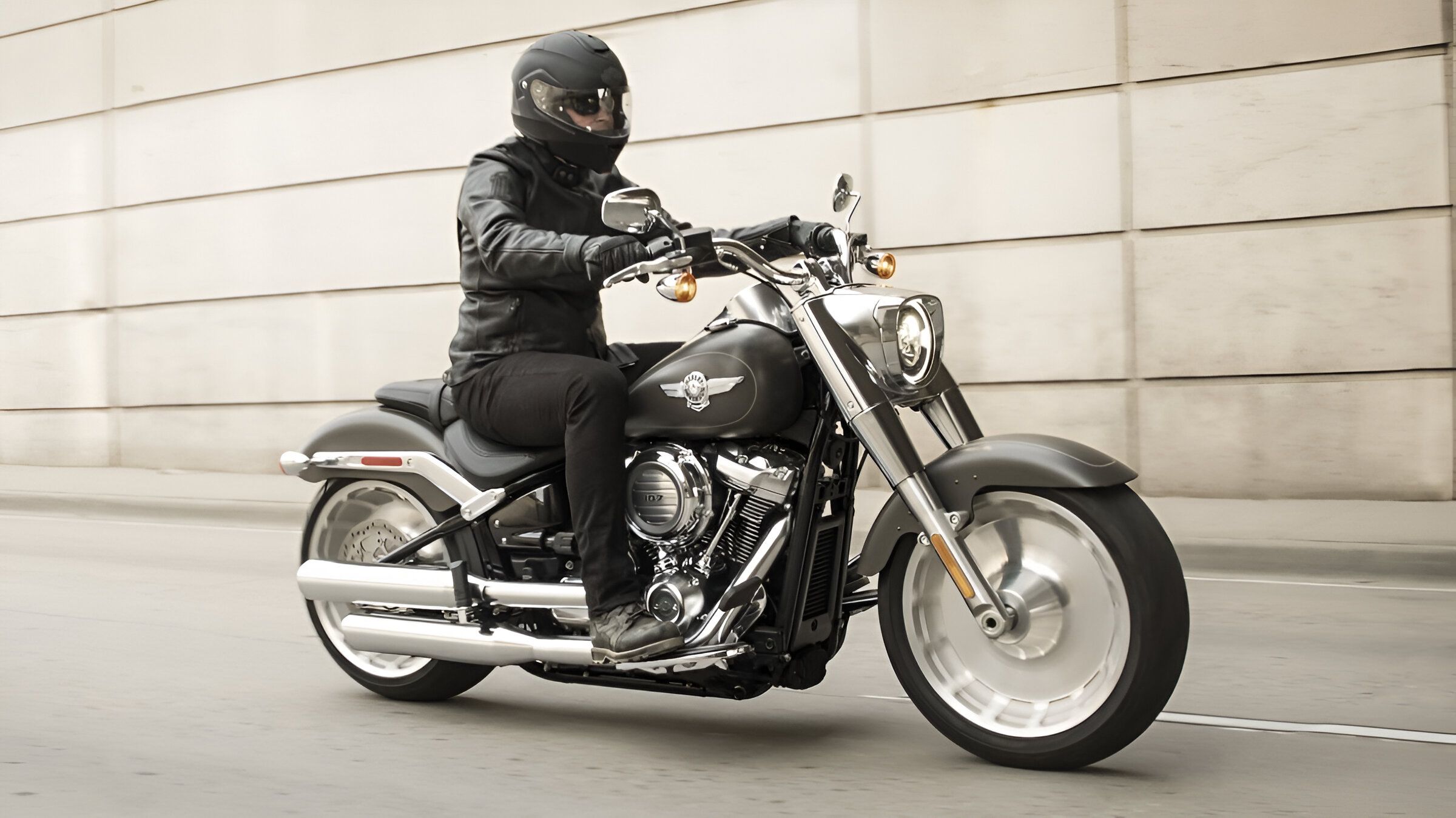 2019 Harley-Davidson Fat Boy 114 accelerating front third qaurter view