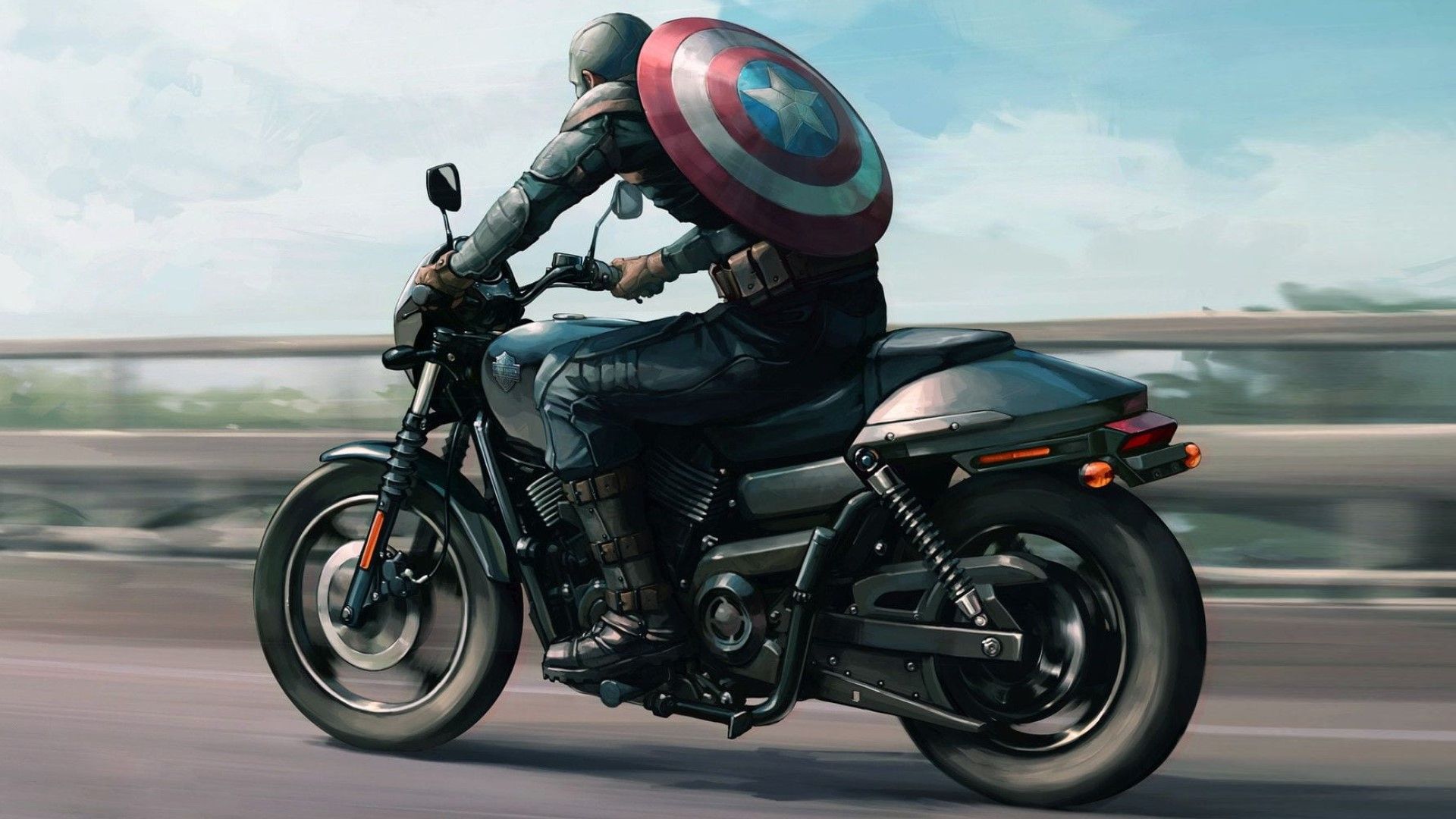 Captain America riding the Harley-Davidson Street 750