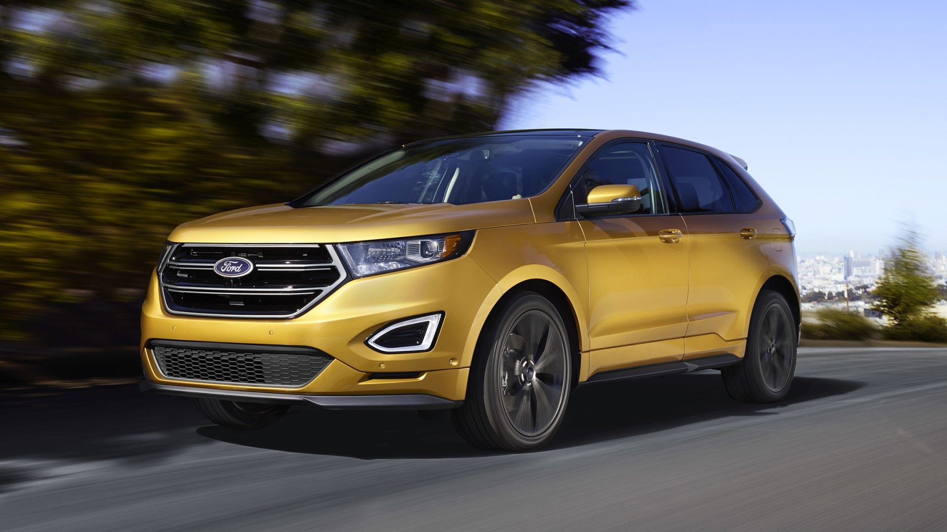 2016 Ford Edge on the road front third quarter view