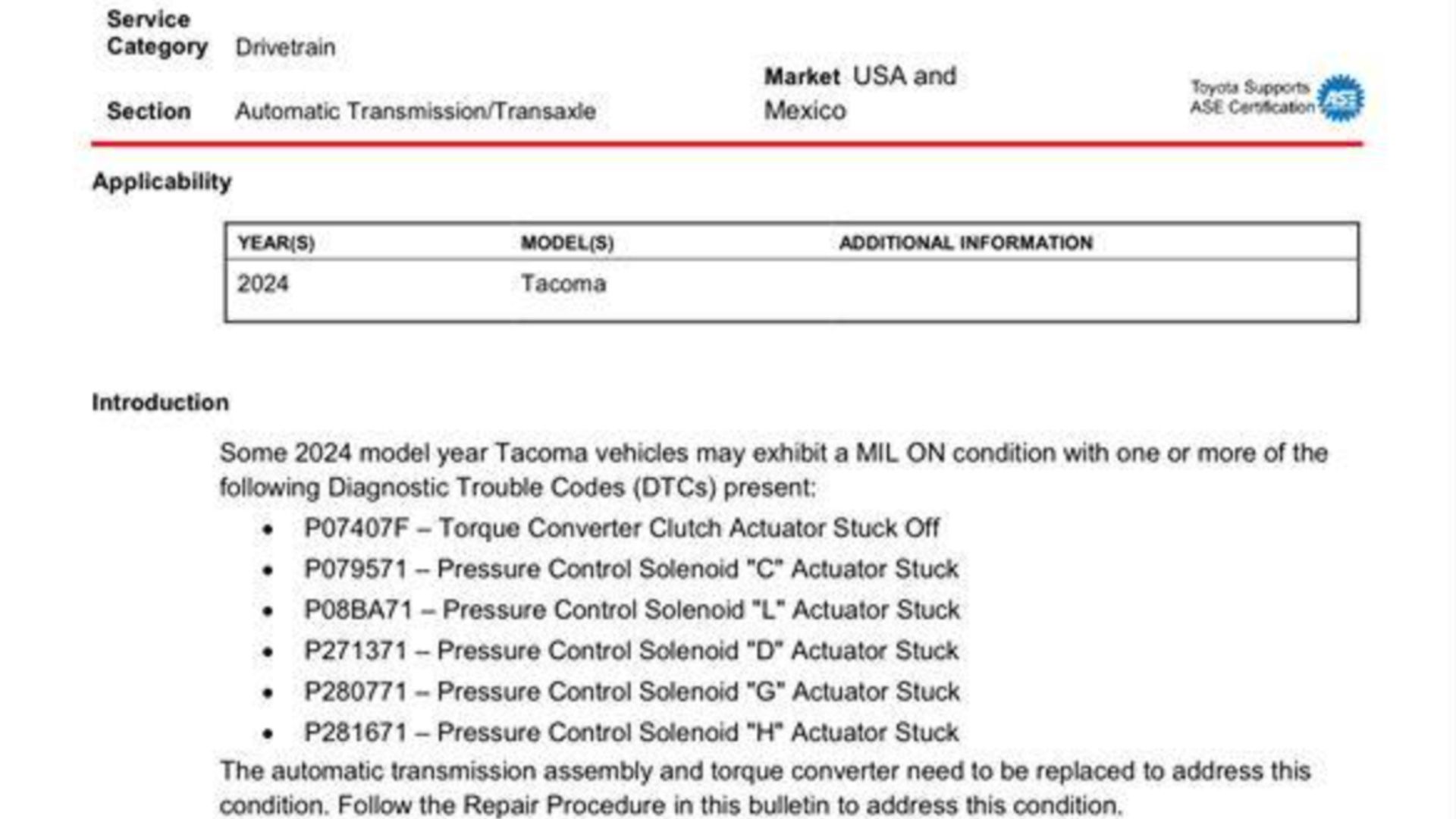 2024 Toyota Transmission Problems Highlighted In New Service