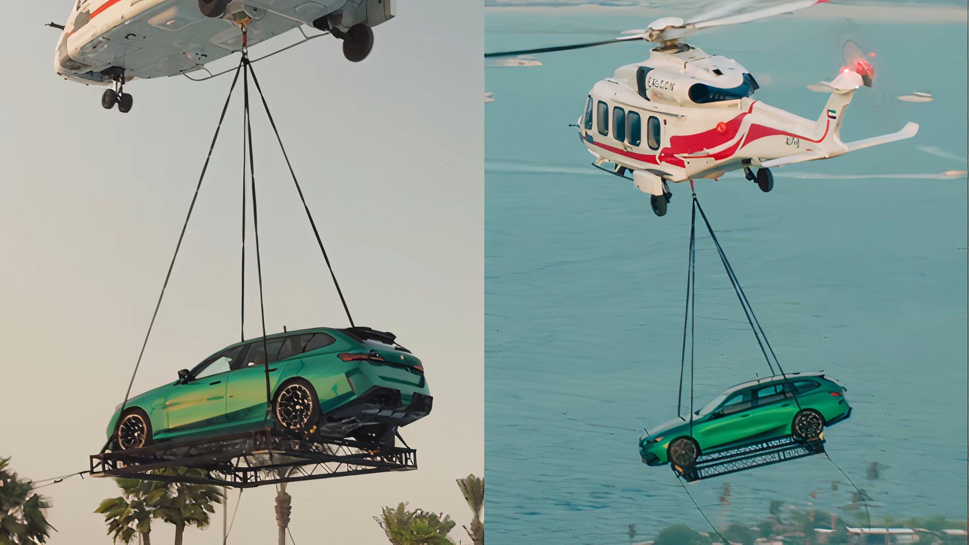 BMW M5 Touring Gets Flown By A Helicopter In Dubai Fans Poke Fun At Its Weight