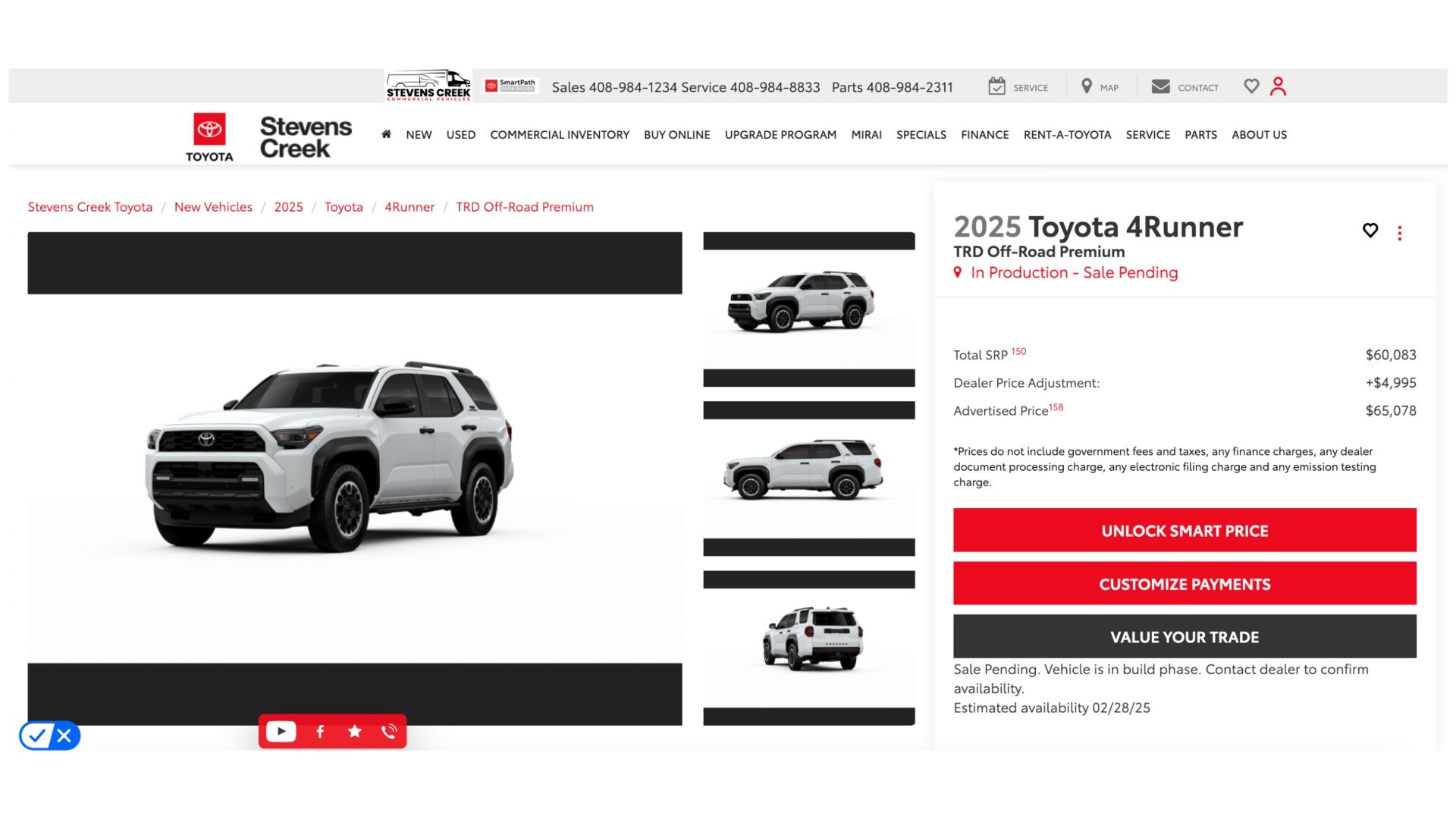 Marcações da concessionária Toyota 4Runner 2025