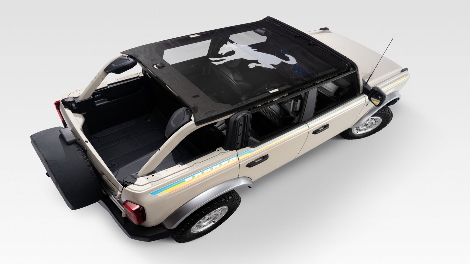 2025 Ford Bronco 4 Door - Coastal Package - Press Photos - Exterior 003 - overhead - roof off