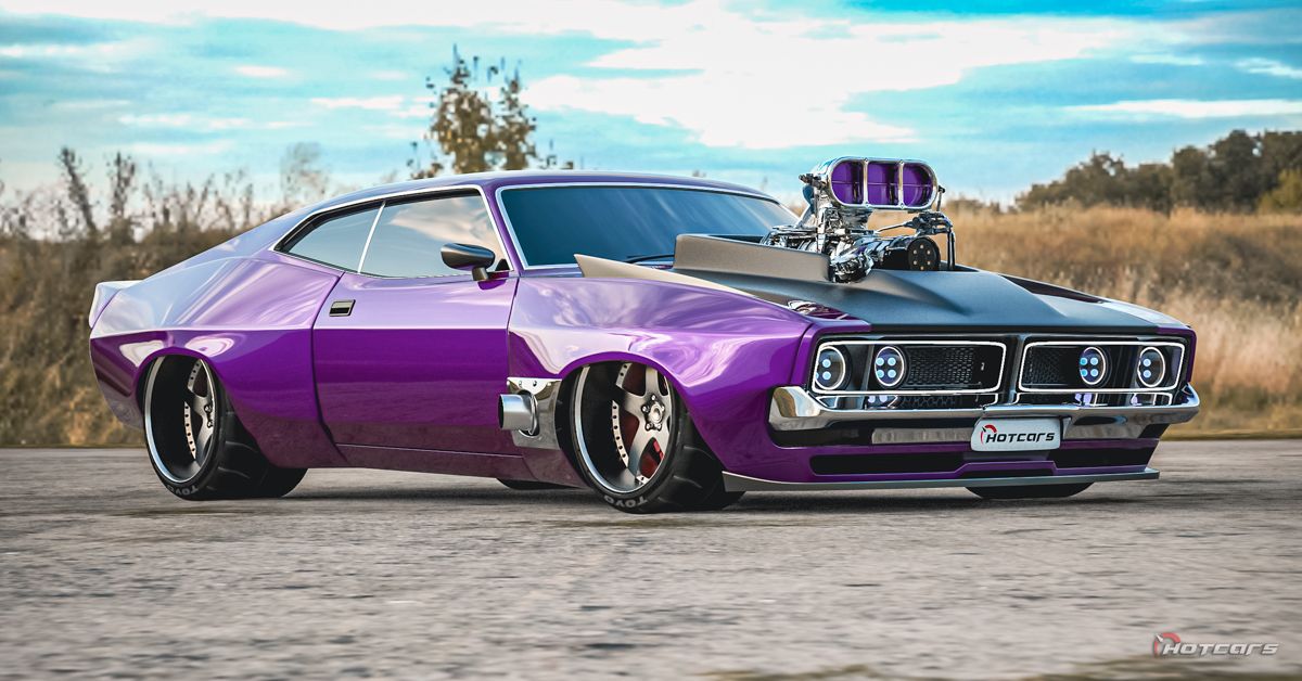 Ford Falcon XB GT restomod render front 3/4 outdoors