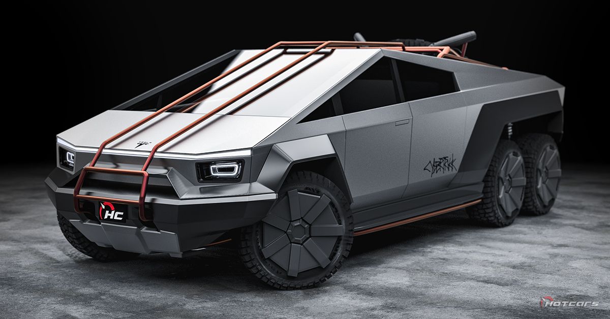 Tesla Cybertruck 6X6 HotCars Exclusive front third quarter concept car render view