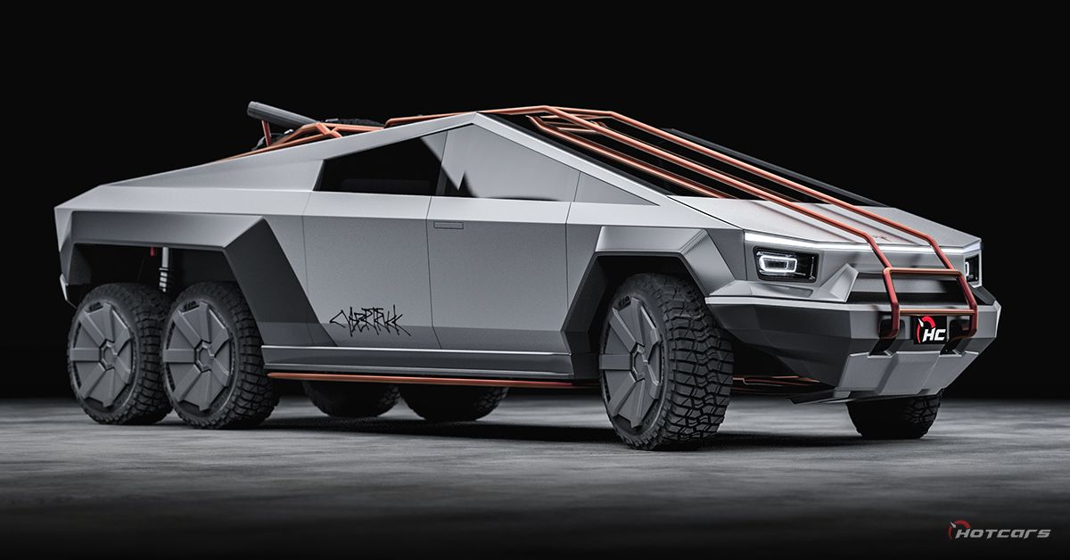  Tesla Cybertruck 6X6 HotCars Exclusive front third quarter concept car rendering view