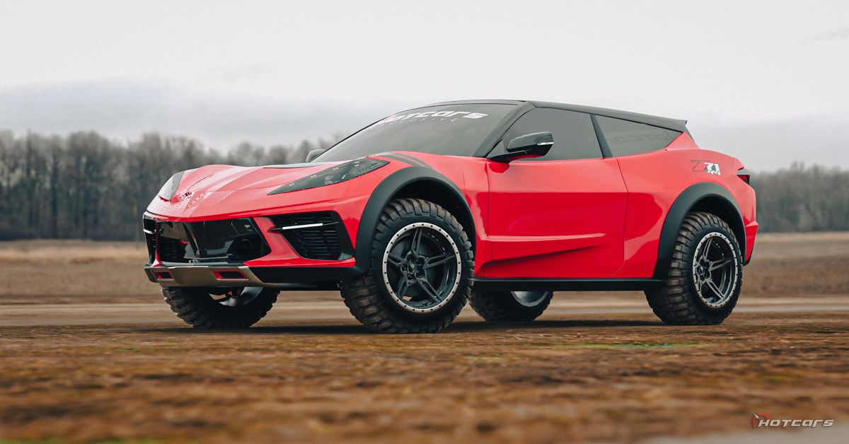 Red 2025 Chevrolet Corvette Z71 SUV concept front 3/4