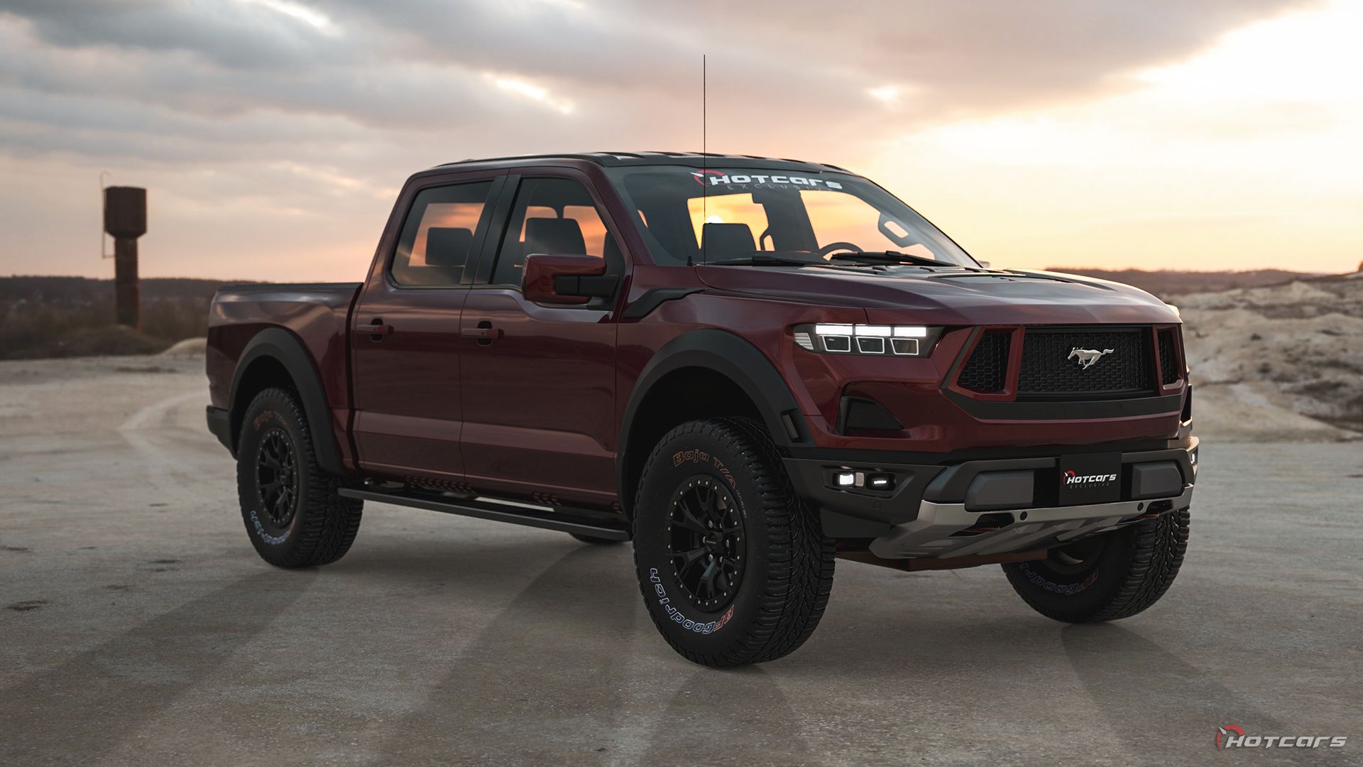 HotCars Car Renders Ford Mustang Pickup Truck, front quarter view