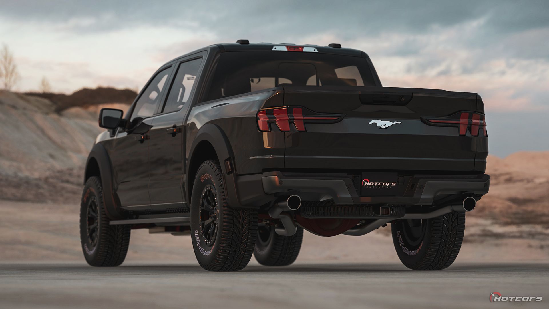 HotCars Car Renders Ford Mustang Pickup Truck, rear quarter view