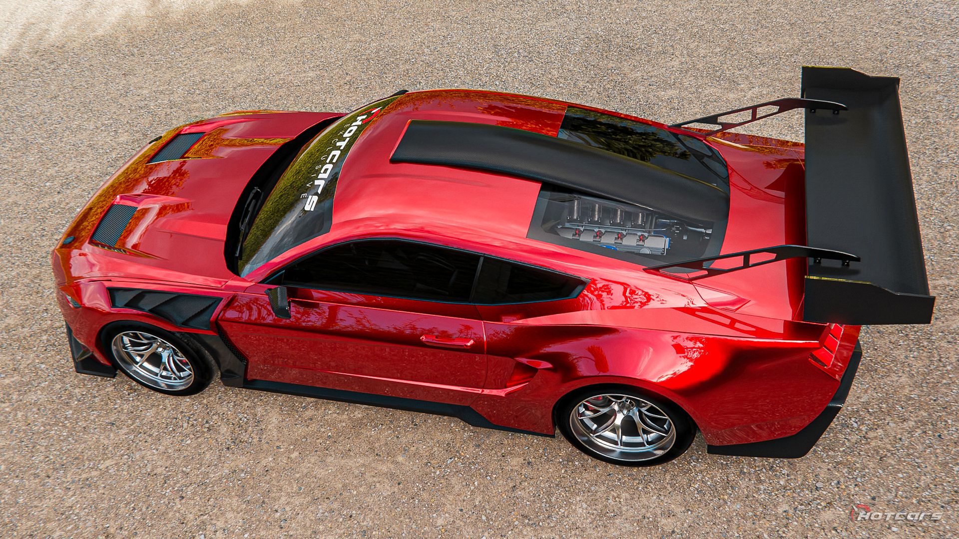 Renderização do Ford Mustang GTD com motor central