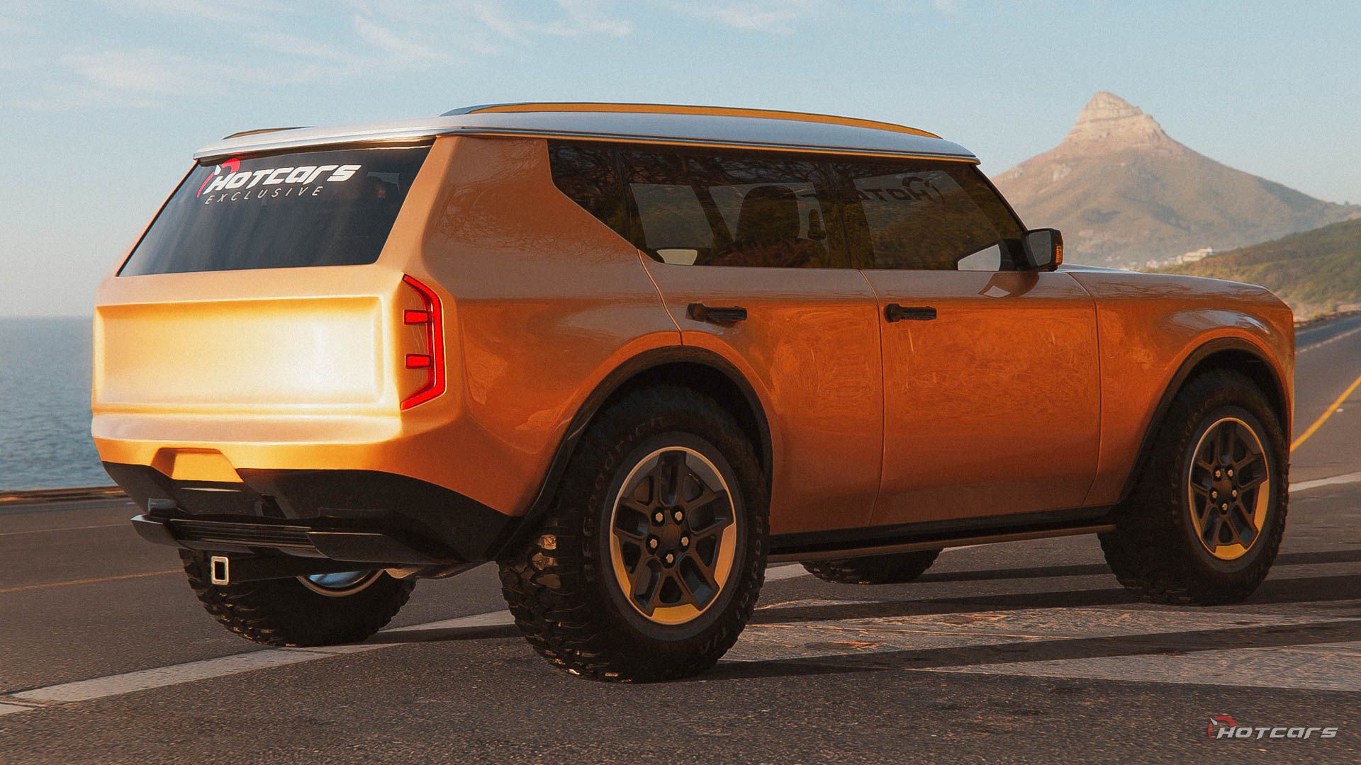 Renderização traseira do Scout EV SUV